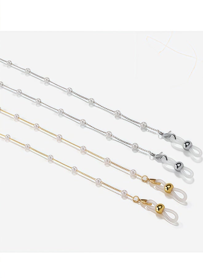 2 قطعة من سلاسل النظارات المزينة باللؤلؤ الذهبي والفضي، حبل نظارات شمسية عصري، قلادة لتثبيت النظارات القرائية، للاستخدام اليومي، السفر، الشاطئ، الحفلات، المكتب، النساء، الرجال - Image 4